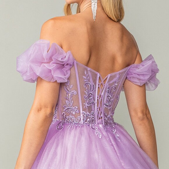 New Sage Off The Shoulder Mini Tulle Gown w/ Rhinestones Embroidery DQ 3379 - Picture 5 of 9